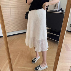 優しい気質の女性用フィッシュテールスカート、夏用薄手大きいサイズ、洋ナシ体型、スリム、ハイウエスト、糸織りAラインスカート