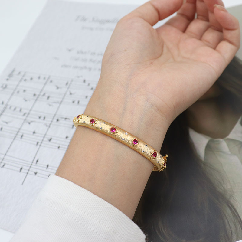 Plating, Inlay Design Retro Round Copper Plating Inlay Artificial Gemstones Bangle