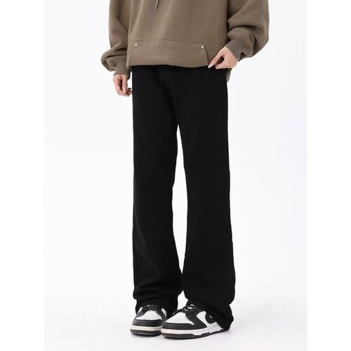 American Street High-Street Black Denim Straight-Leg Pants for Men and Women, National Trend Versatile Straight Leg Basic Slimming Pants