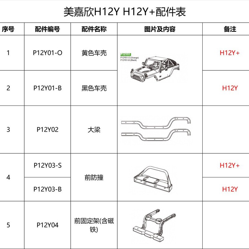 Meijiaxin H12Y H12Y front and rear anti-collision shock absorber gear tire climbing car remote control car original accessories 1