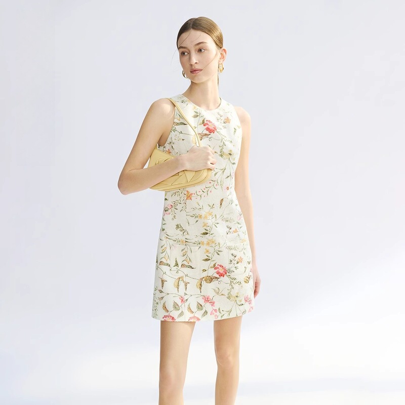 Langjia Sleeveless French Jacquard Texture Round Neck Dress Women's Printed A-Line Skirt 2026 Summer New Style Langjia Sleeveless French Jacquard Texture Round Neck Dress Women's Printed A-Line Skirt 2026 Summer New Style