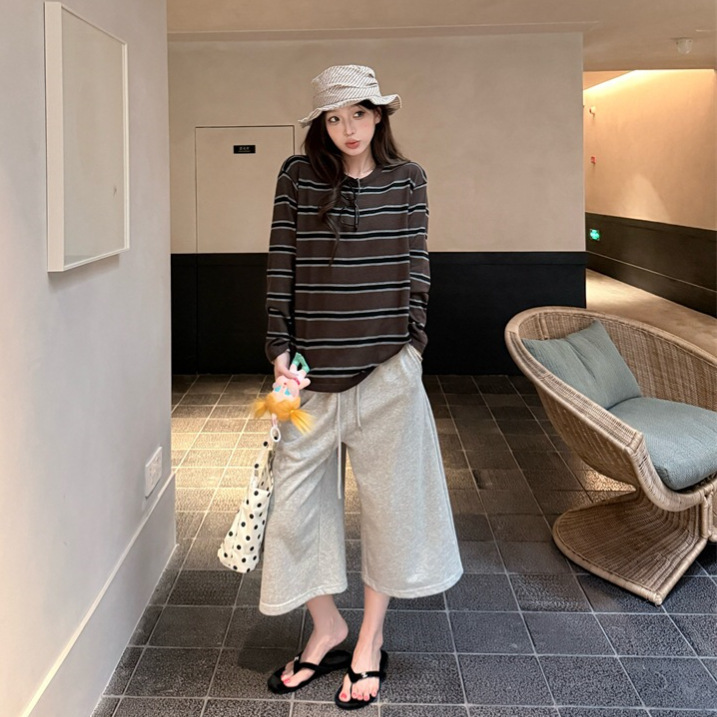 New arrival! Women's Relaxed Fit Coffee Striped Knit Top, Ice Silk T-Shirt, Women's Sun Protection Cover-Up, Loose Top New arrival! Women's Relaxed Fit Coffee Striped Knit Top, Ice Silk T-Shirt, Women's Sun Protection Cover-Up, Loose Top
