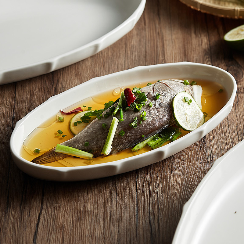 Fish Plate Household Steamed Fish Plate High-Value Large Extra Large Exquisite Japanese Dinner Plate High-End Dish Plate Ceramic Tableware