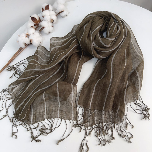 Japanese vertical striped linen scarf, versatile summer thin shawl for men and women, new long sunshade silk scarf