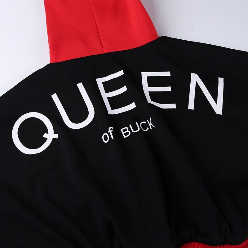 women s round neck Queen letter print hooded short sweatershirt nihaostyles wholesale clothing NSXE80576