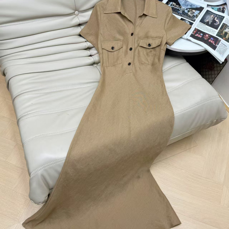 Directly Supplied from Nanyou, 2026 Summer Old Money Style Double-Pocket Slim-Fit Dress with Classic Shirt Collar and Elegant Long Skirt Directly Supplied from Nanyou, 2026 Summer Old Money Style Double-Pocket Slim-Fit Dress with Classic Shirt Collar and Elegant Long Skirt