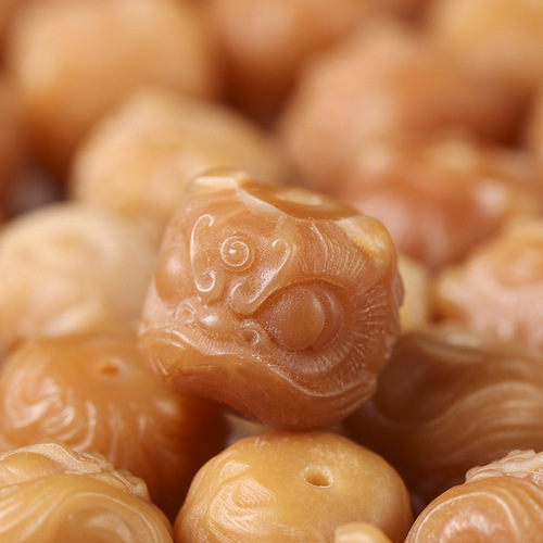 Original natural weathered yellow sandalwood root carvings of a Chinese lion accessory, single piece handmade DIY pendant spacer beads scatter beads decoration