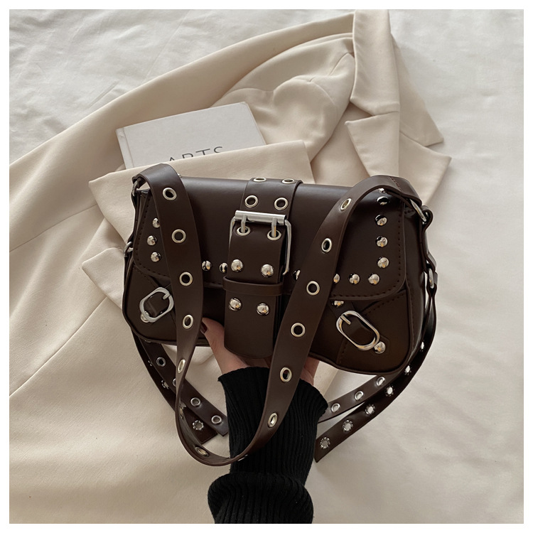 2025 New Trendy Studded Leopard Print Designer Motorcycle Shoulder Bag Crossbody Underarm Baguette Bag For Women - Thumbnail 7