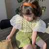 2022 summer Children's clothing new pattern Short sleeved Baby unlined upper garment shirt puff sleeve lovely shorts green fresh suit