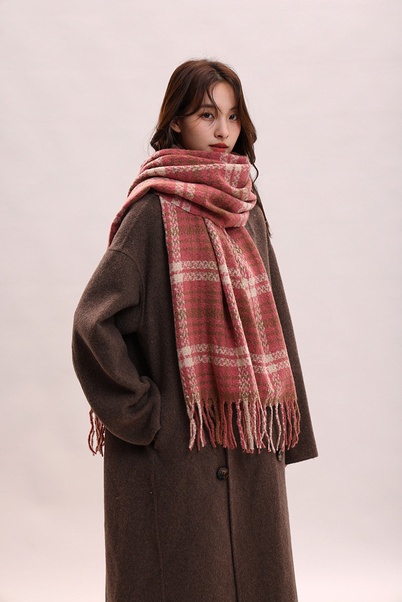Écharpe à carreaux, célébrité féminine, sensation haut de gamme, cachemire, mode automne hiver, épaisse et chaude_voghion.com