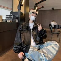 Американский ретро кожаный пиджак Мужская весна и осень Новый стиль High Street vibe красивый прилив куртка свободный топ