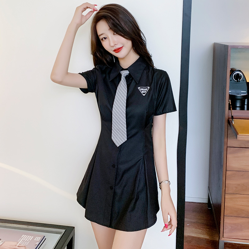 2026 Women's Shirt Dress Wholesale Polo Academy Style Dress Summer Age-Reducing Professional Workwear Slim Fit Short Sleeve
