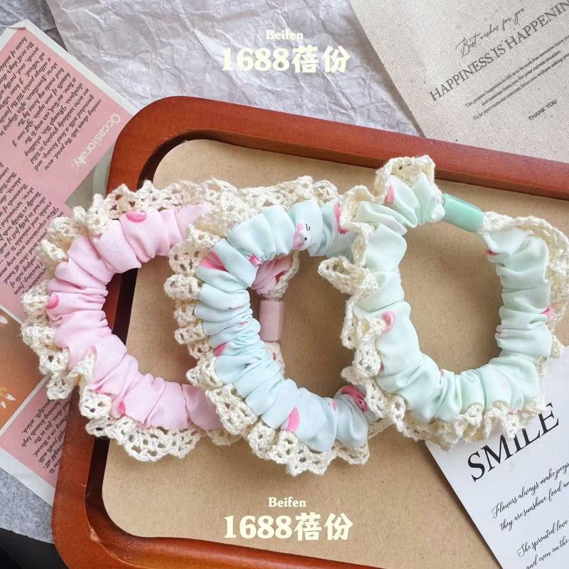 卡通猫咪蕾丝花边小肠发圈可爱甜美百搭夏季扎发皮筋马尾头绳发饰|undefined