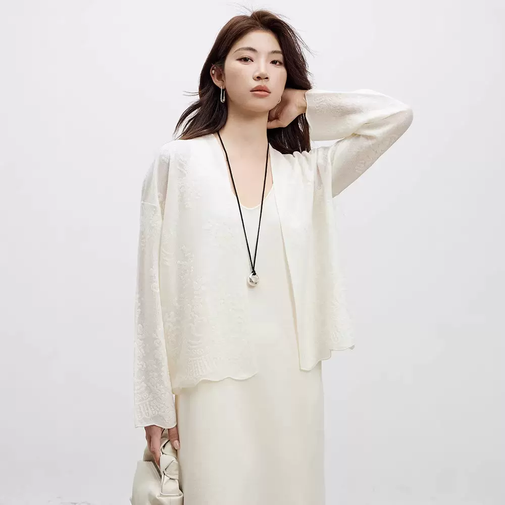 欧根纱暗纹提花针织开衫内搭V领吊带裙两件套26新款女装春季套装