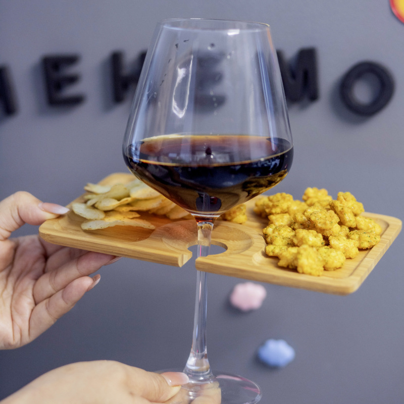 Taza de degustación de vino tinto, bandeja de aperitivos, taza de mano, bandeja de vino de bambú, exportación de bocadillos