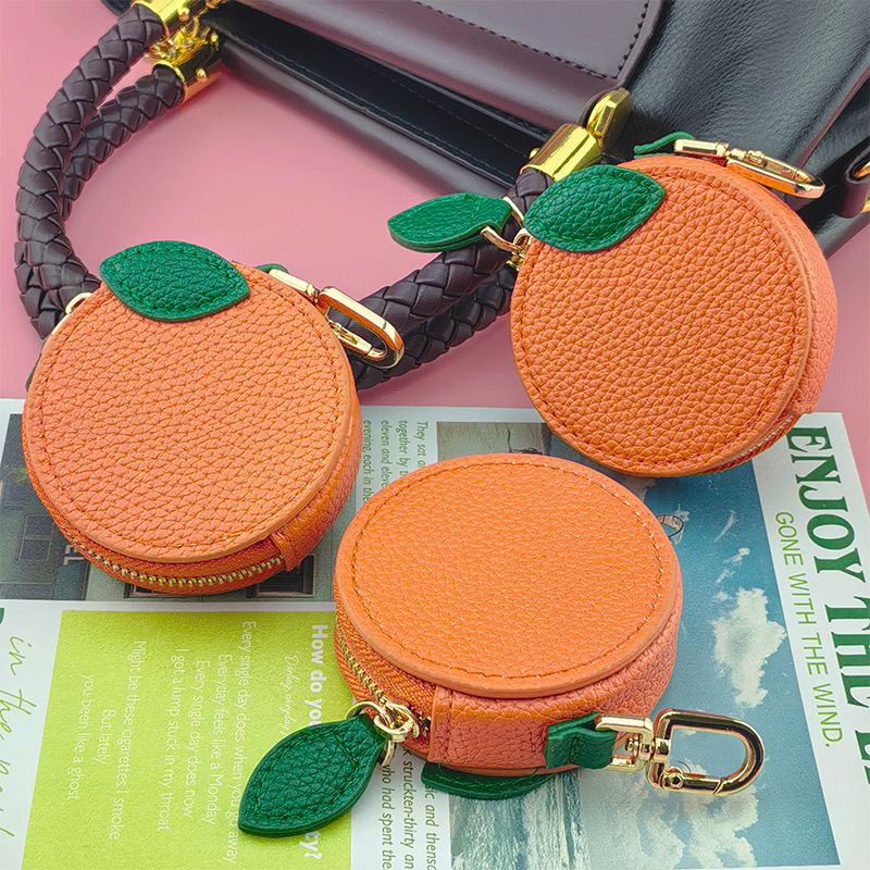 Creative Fruit Coin Purse Pu Leather Keychain Fresh Mini Orange Earphone Coin Storage Bag Pendant