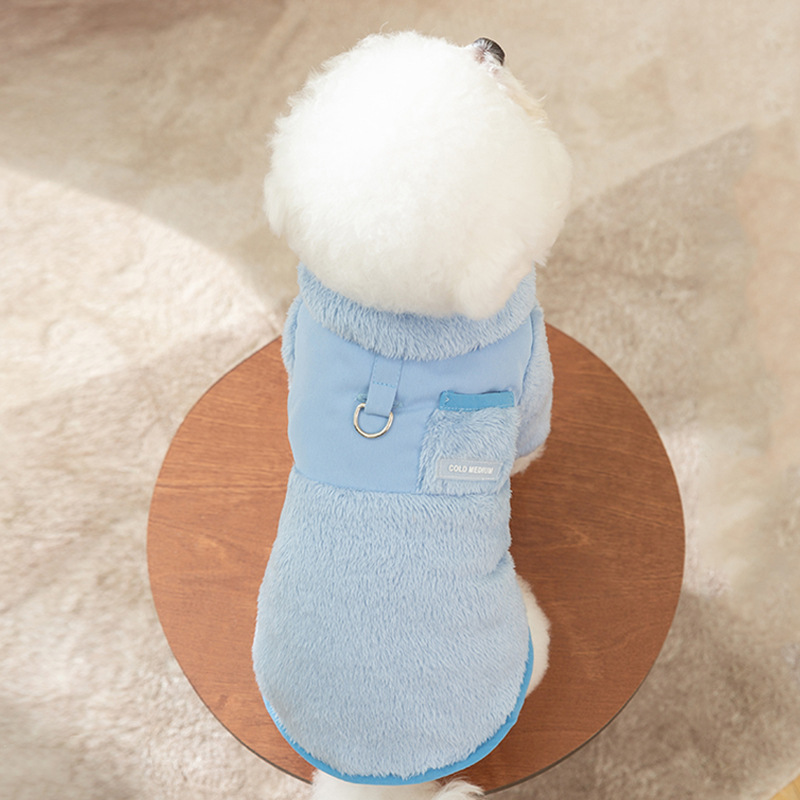 Color azul macarón doble cara simple ropa de algodón collar peluche dos pies de manga larga invierno mascota ropa de perro al por mayor image 3