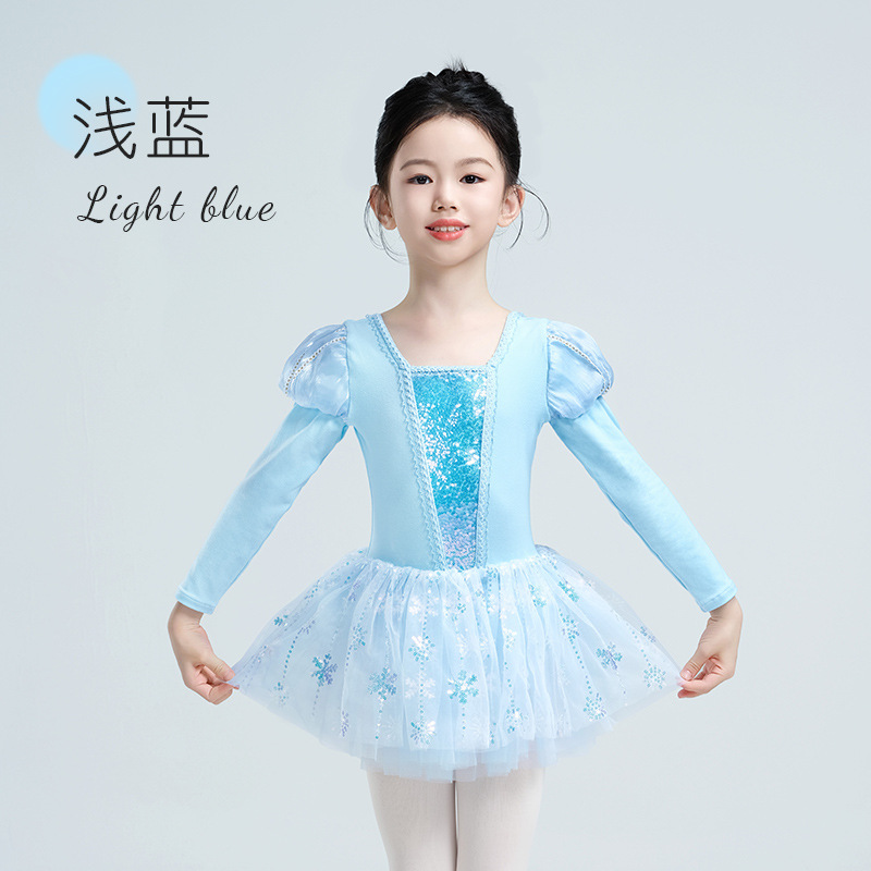 Ropa de baile para niños Ropa de entrenamiento de baile de manga abullonada de manga larga de otoño e invierno Falda de ballet para niñas Ropa de Año Nuevo para niños