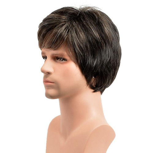 Cross-border European and American fashion men's wigs mixed color short hair chemical fiber daily wig full head cover man wigs