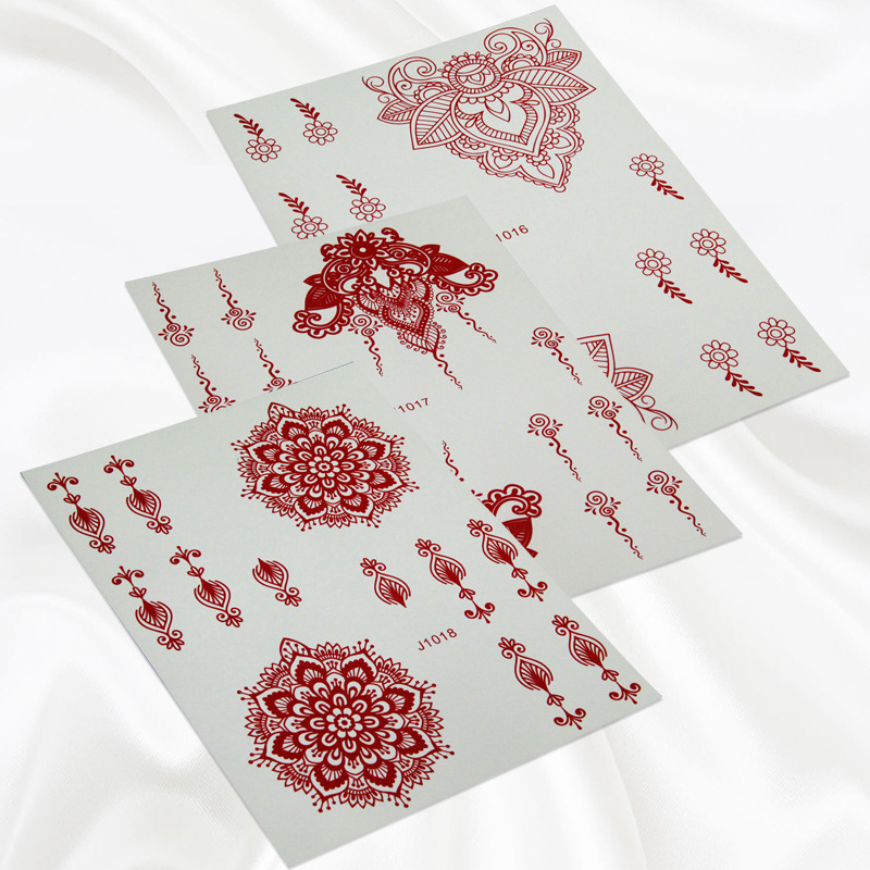 Parte posterior de la mano India Hina tatuaje etiqueta engomada Vermilion Hannah encaje tatuaje etiqueta engomada de transferencia de agua