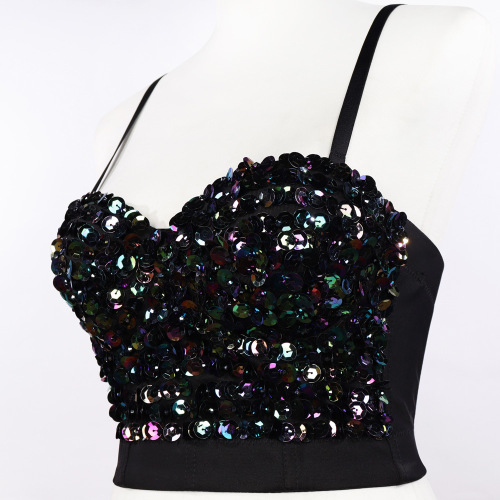 sequins glittering inside a maidenWomen girls singer gogo dancers jazz dance jeans bra topssmall Women girls singer gogo dancers jazz dance jeans bra tops vest female fashion