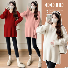 实拍孕妇软糯毛衣秋冬新款百搭洋气宽松中长款针织衫孕妇哺乳上衣