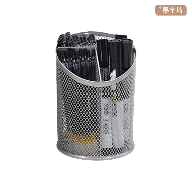 Portalápices de boca oblicua de metal, material de oficina, almacenamiento de escritorio, portalápices creativos de gran capacidad, barril de almacenamiento de papelería para estudiantes al por mayor