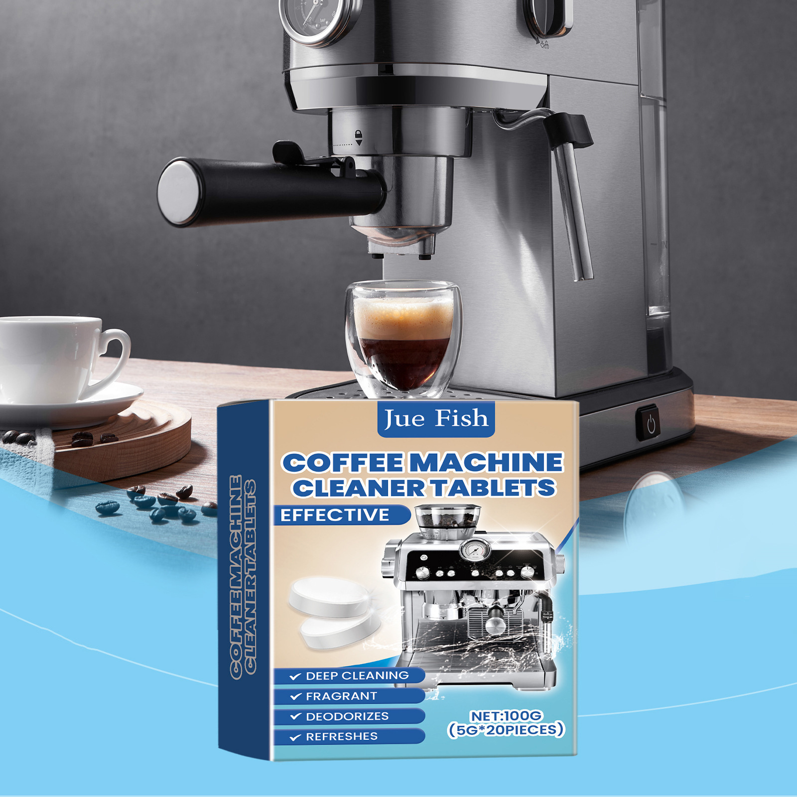 Jue-Fish Coffee Machine Cleaning Effervescent Tablets Cleaning Coffee Machine Stains and Dirt Renovation Maintenance Cleaner
