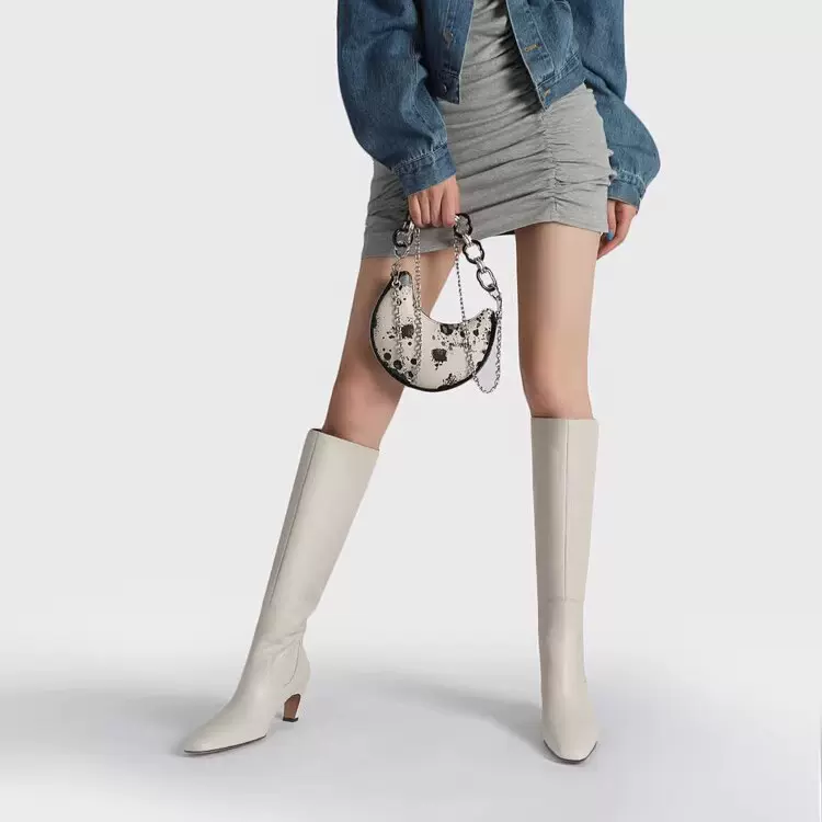 头层牛皮白色靴子长筒靴女修饰腿型显瘦高筒骑士靴2025新款