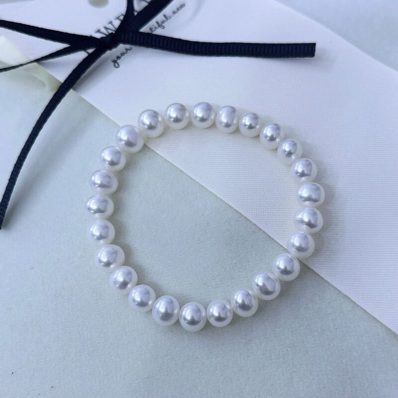 Zhuji Natural Freshwater Pearl Elastic Cord Bracelet 6-9mm Near-Round Strong Luster Versatile Gift for Women Stackable Wear