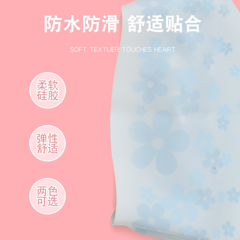 Gorro de baño estampado de silicona para hombres y mujeres adultos y niños patrón de flor universal protección auditiva impermeable gorro de baño al por mayor