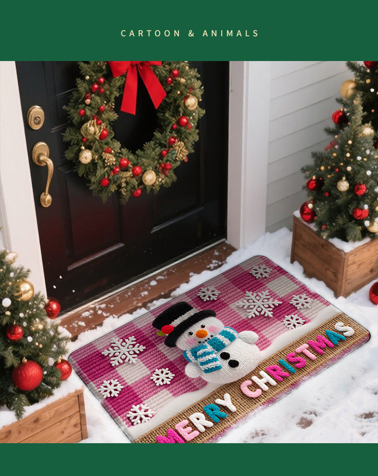 Cartoon Christmas Woolen Temu Door Mats for Home Entrance, Stain-Resistant and Easy-Care Floor Mats, Ready for Sale