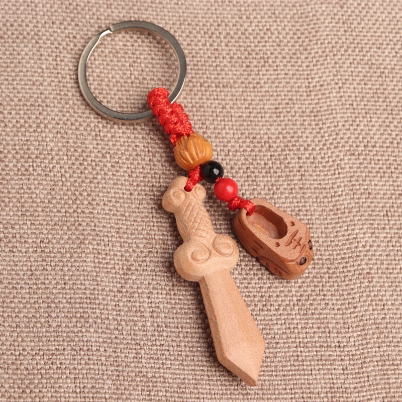 ピーチウッドソード辰砂銅貨キーホルダー木彫り手作りペンダントベビー妊婦ペンダント木製工芸品キーホルダー|undefined
