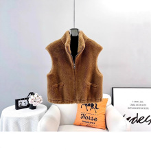 欧洲站纯羊羔毛皮毛一体立领短款马甲2025秋冬新款皮草女毛毛外套