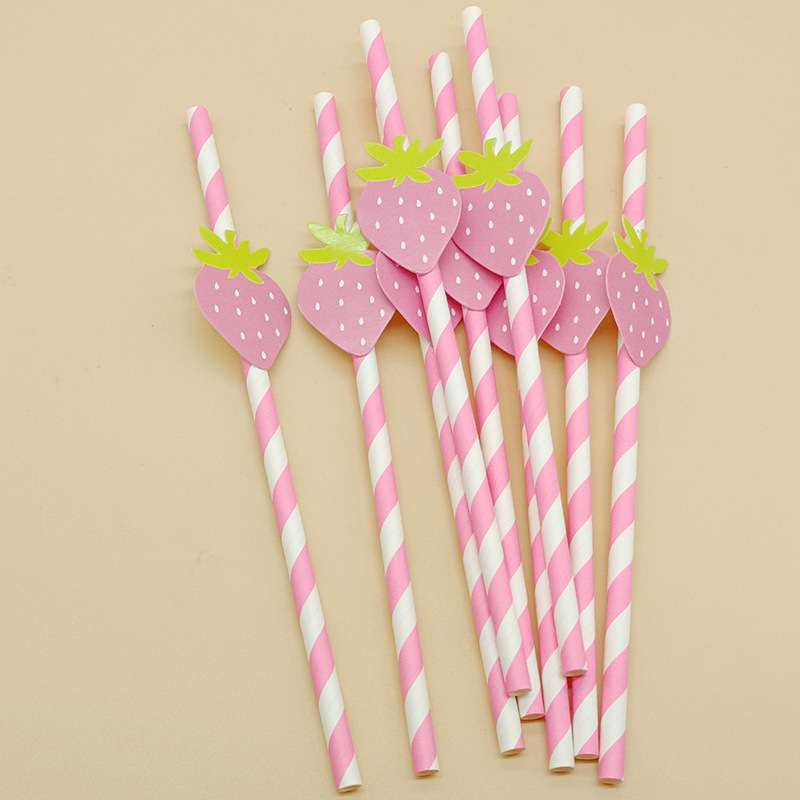 Paja de papel degradable desechable fruta creativa paja de fresa decoración para hornear pastel plug-in leche té paja