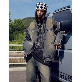 美式复古休闲牛仔外套春季潮牌宽松上衣痞帅立领夹克男款JK13/P70