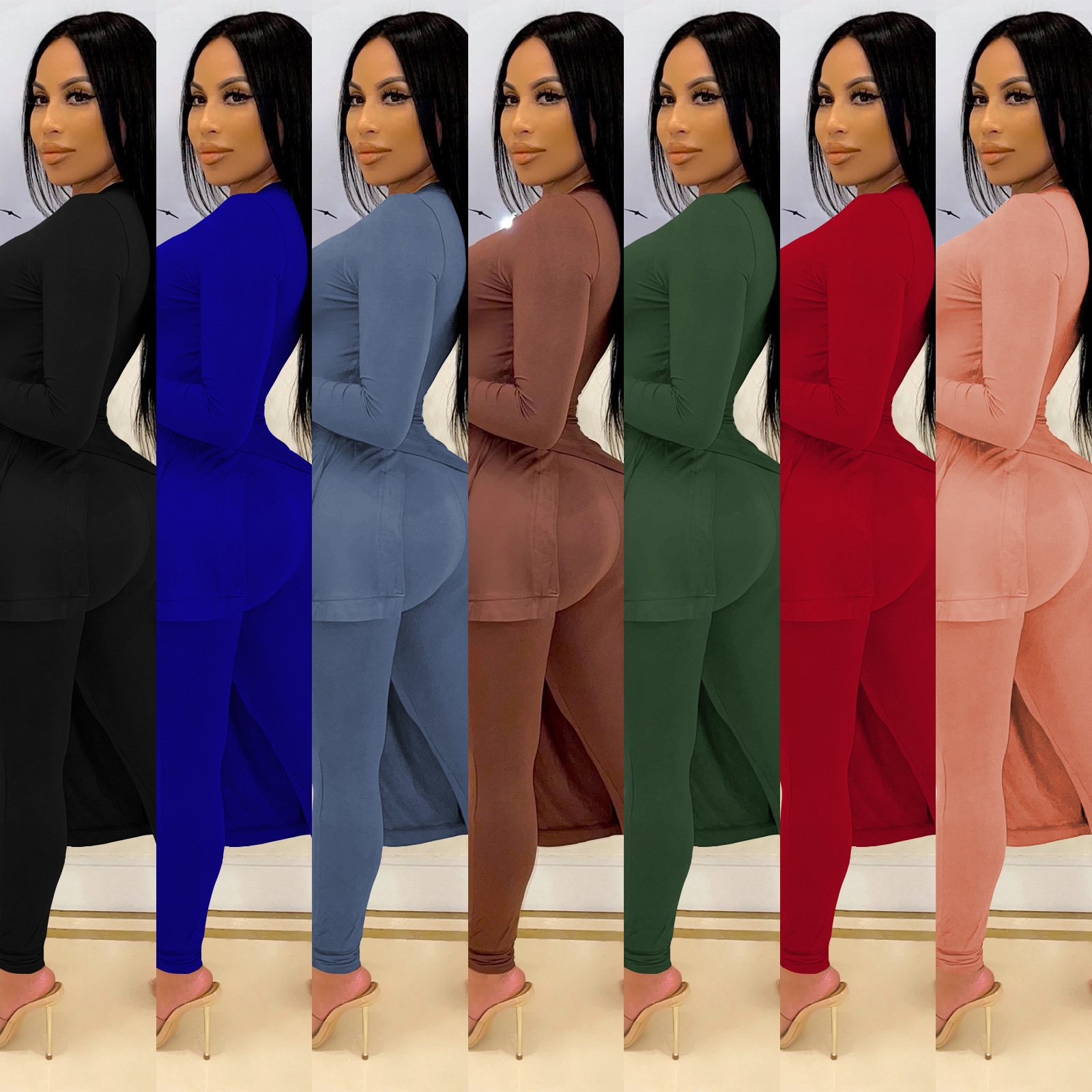 Solid Color Long-Sleeved Irregular Top Trousers Top NSSZC111539