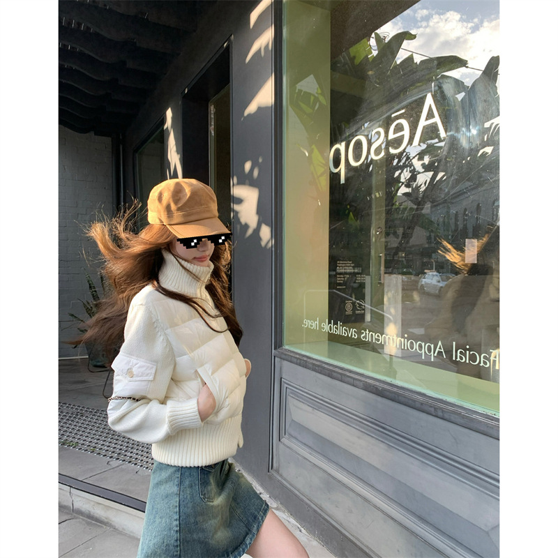 Aaaaxbbb York Club Two-Color White Duck down Jacket Stand Collar Knitted Splicing Jacket Winter