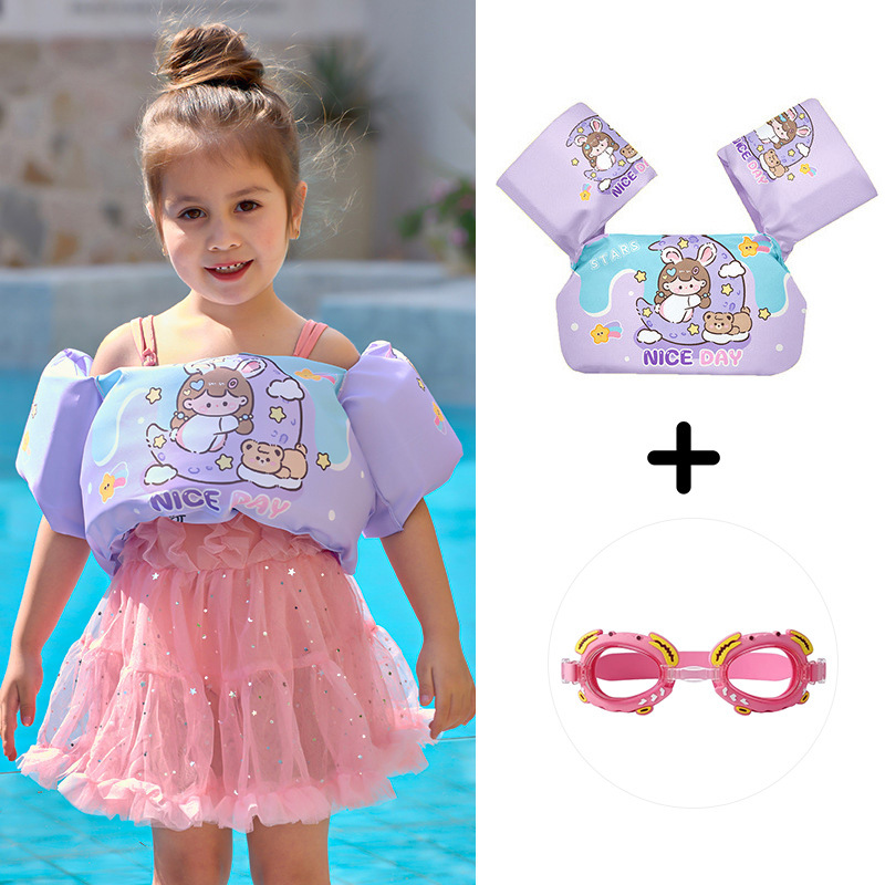 Chaleco flotante infantil de dibujos animados grueso chaleco de natación para niños combinación de gafas de natación pony image 2