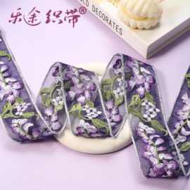5.5cm宽刺绣花边汉服名族服饰发饰装饰透明纱刺绣花边55mm花边