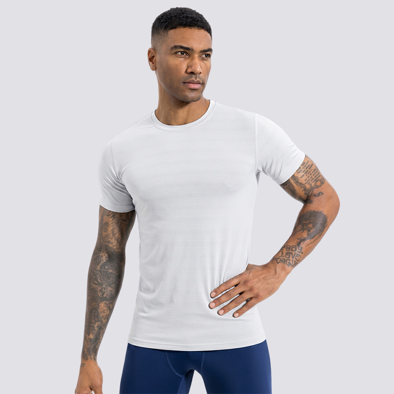 Transfronterizo blanco de cuello redondo camiseta deportiva de manga corta para hombres al aire libre running elástico entrenamiento de acondicionamiento físico transpirable camiseta de secado rápido
