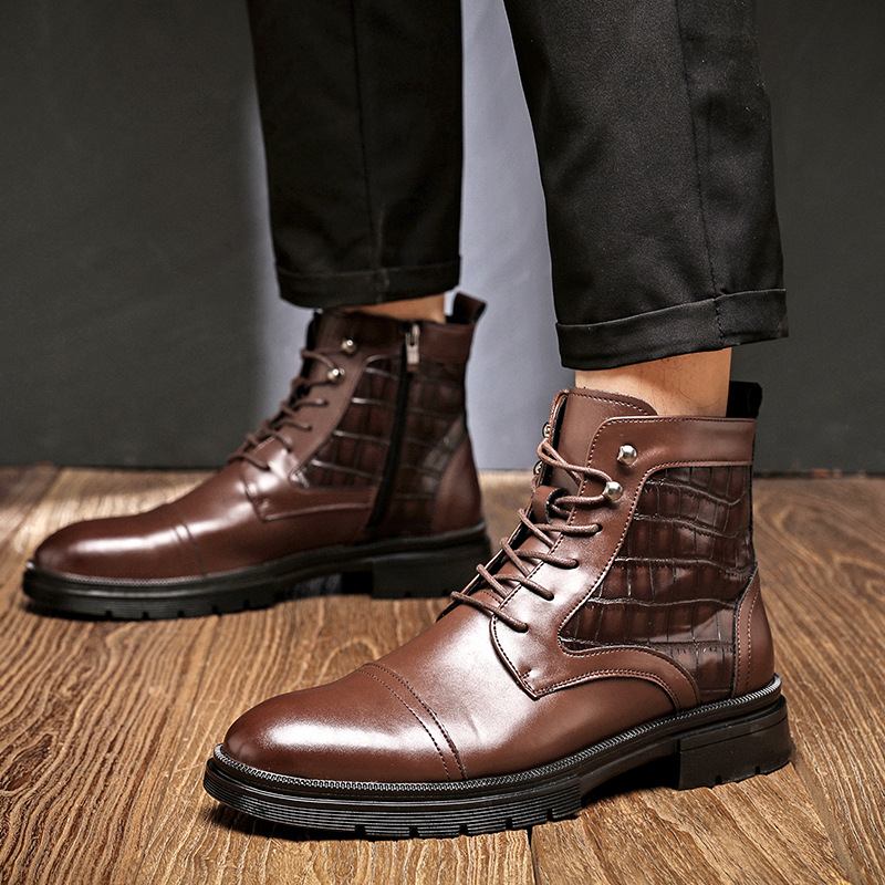 Botas de cuero de hombre de tamaño grande transfronterizo otoño y invierno nuevas botas Martin de moda de hombre estilo británico zapatos de cuero casuales botas retrógradas