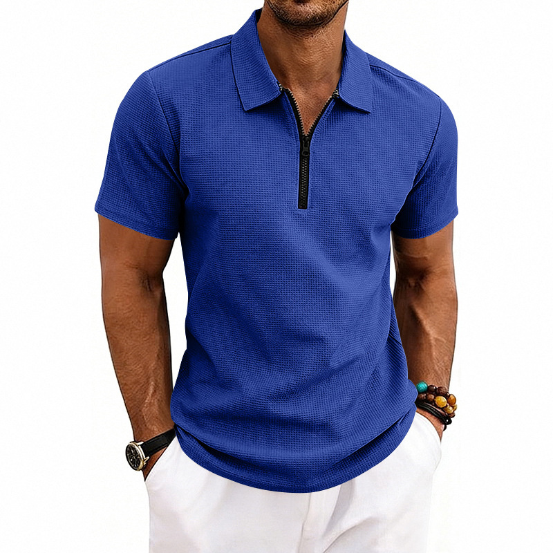 Herren Polohemd Waffelstrick Kurzarm Freizeit Sommer Shirt_voghion.com