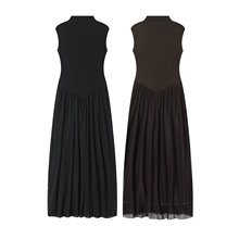 PB&ZA女装2025年秋季新款 温柔风半高领绢网拼接连衣裙5584807