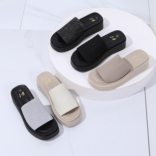 Cross-Border Large Size 2025 Summer Wedge Slippers for Women, Comfortable Design, Thick Sole, Heightening Platform Sandals