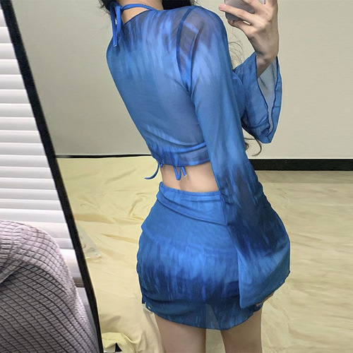 Linen Sun Protection Separate Swimsuit for Women Pure Desire Style Sexy Bikini Set Four-Piece Conservative Slimming Vacation High-End Swimsuit