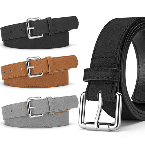 Minimalist versatile fashionable light luxury chic women's faux leather reverse fur buckle belt, high-end women's trouser belt