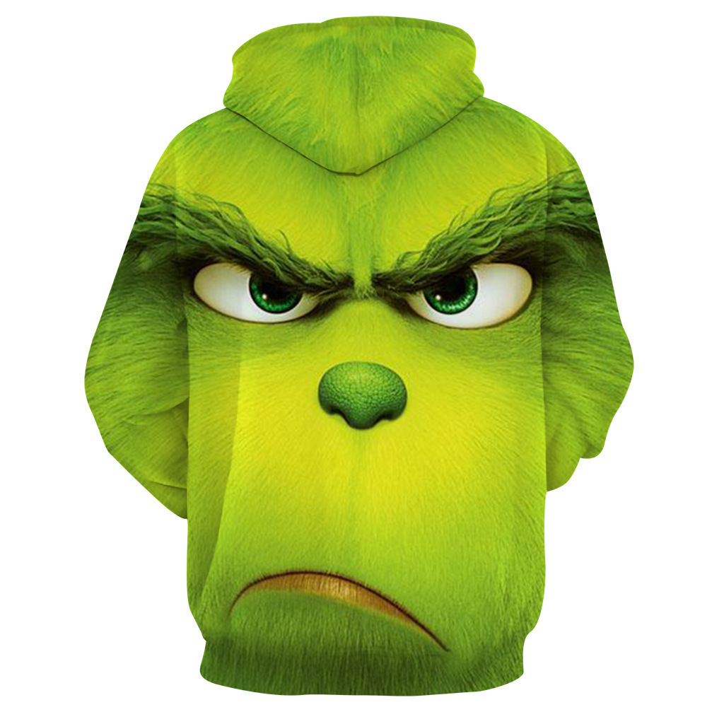 2024 Navidad piel verde extraño Grinch 3D Impresión digital suéter con capucha traje de dos piezas