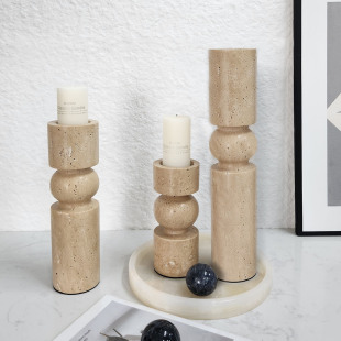 Scandinavian Creative Natural Stone Yellow Travertine Candle Holder Ornaments Restaurant Hotel Model Room Home Accessories Creative Design