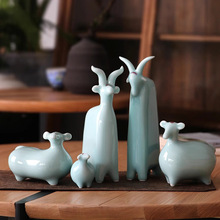 三羊开泰创意可爱十二生肖摆件小羊陶瓷工艺品小动物桌面装饰摆设